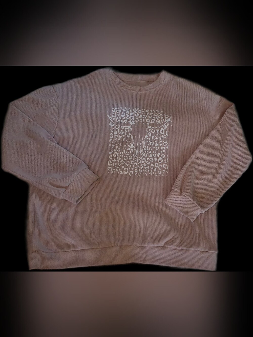 Ladies Taupe Crewneck Sweater with Graphic Print
